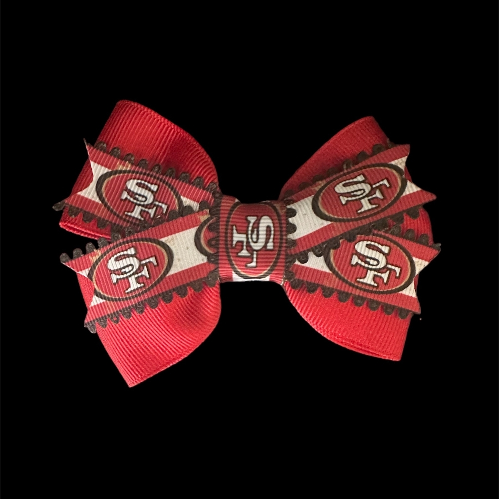 Red SF 49ers Logo Bow Hair Clip Barette Ladies San Francisco NEW Handmade